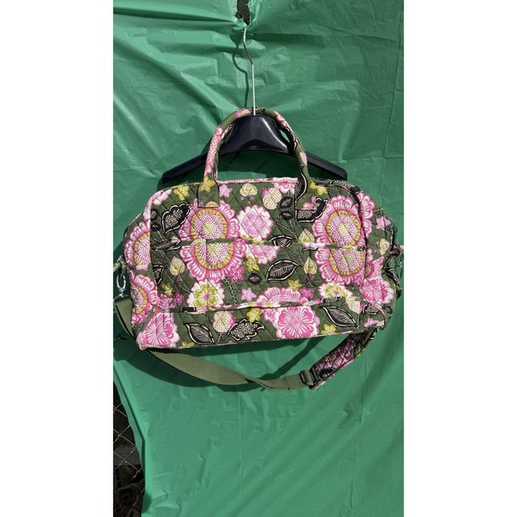Vera Bradley Floral Quilted Diaper Bag Baby Bag Green Pink - Picture 7 of 9